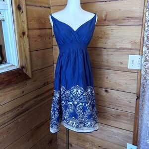 Vintage Cotton Sundress WomensMedium Blue Boho Damask Natural Reflections Garden